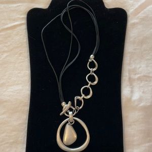 Premier Designs Black Leather and Silver Pendant Necklace